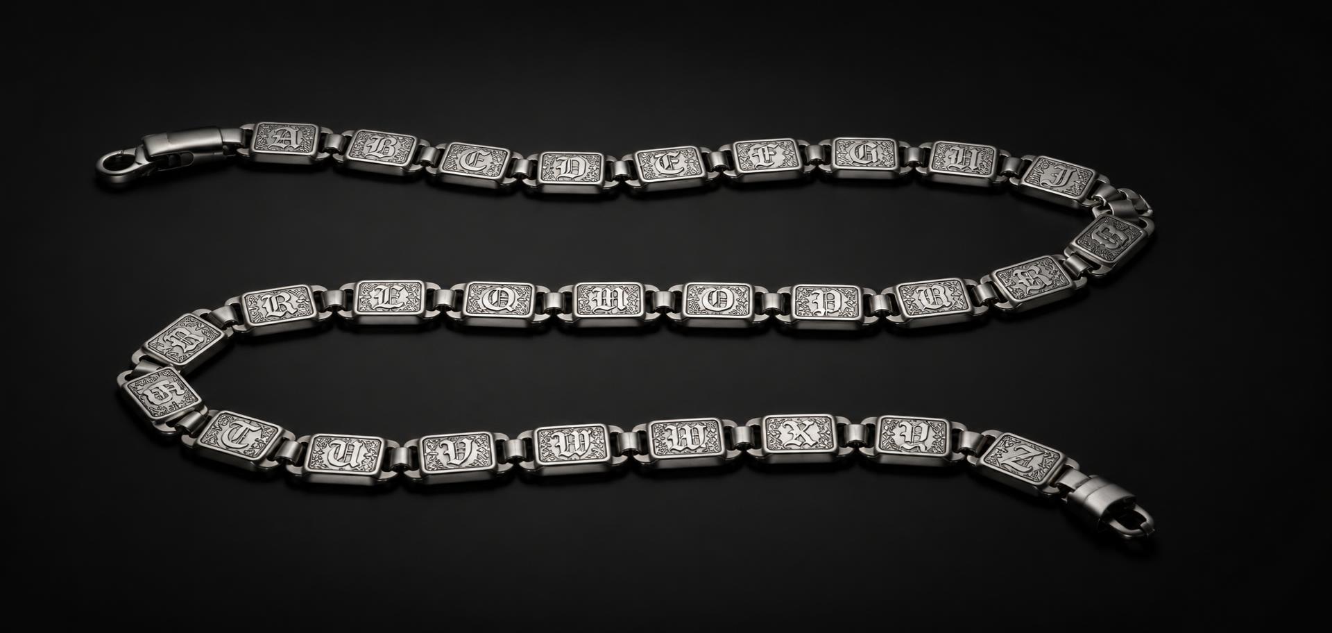 Kette aus gravierten Edelstahl-Buchstabenplättchen